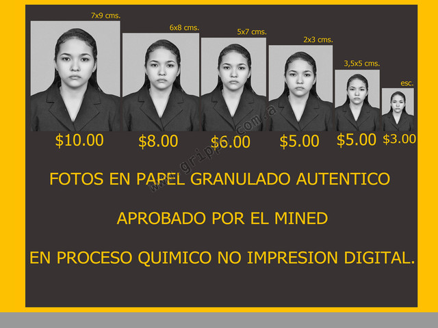 Lista de precios y medidas de fotos