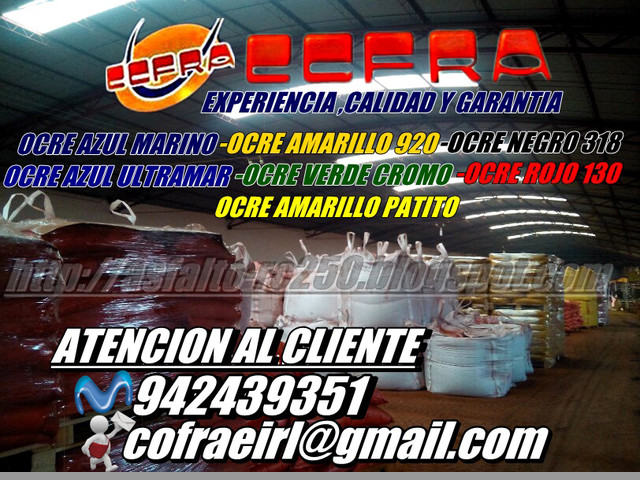 Proveedor De Pigmento o Ocre Importado Todo Los Colores Cel: 942439351