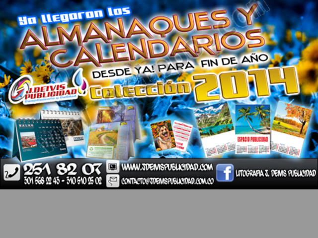 ALMANAQUES Y CALENDARIOS MEDELLIN 2014 - LITOGRAFIA A DOMICILIO