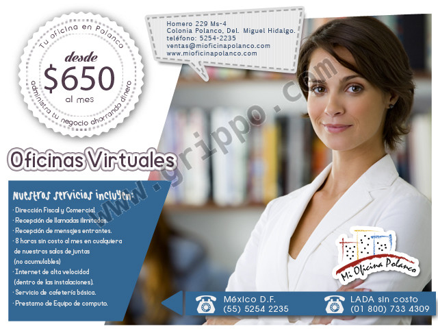 Oficinas virtuales en Polanco desde $650 al mes