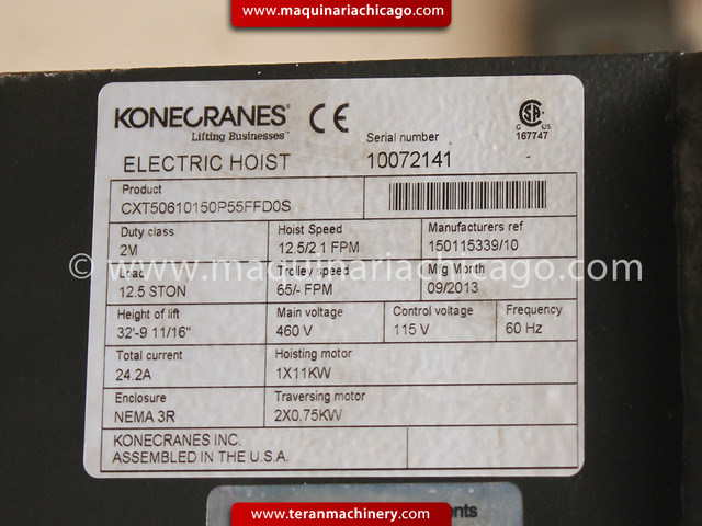 Polipasto KONECRANE 12.5 ton Nuevo