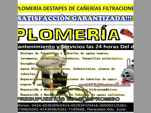 Servicio de Plomería Realizamos Evaluó Gratis Zulia