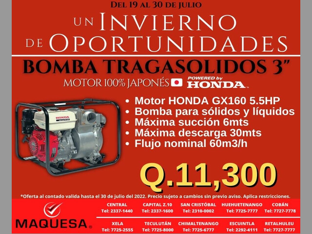 BOMBAS DE AGUA CON MOTOR HONDA EN OFERTA