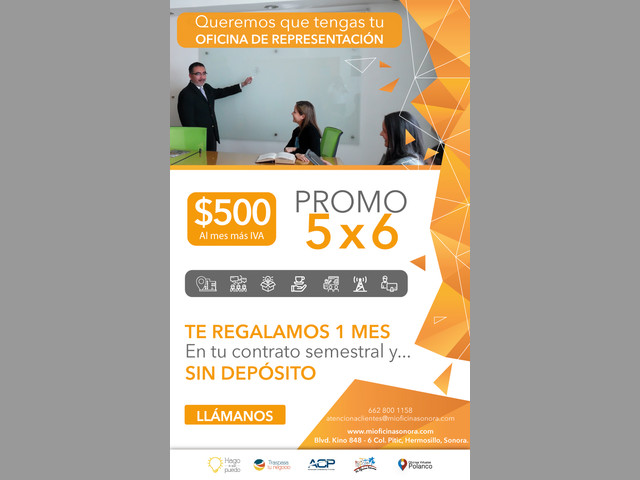 Servicio de Oficinas de Representación $500 al mes mas iva