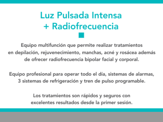Alquiler Luz Pulsada + Radiofrecuencia – IPL – Elight