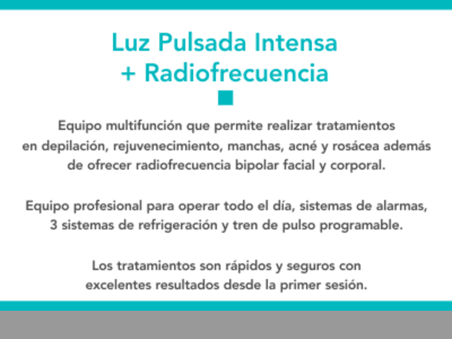 Alquiler Luz Pulsada + Radiofrecuencia – IPL – Elight