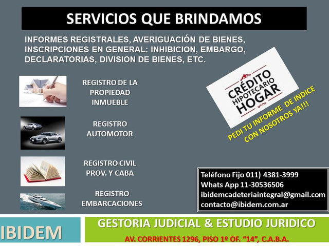 Dilgencias, Tramites registrales, Procuracion, Servicios para abogados y