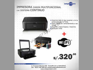 IMPRESORA MULTIFUNCIONAL CANON MG 3510 WiFi CON SISTEMA CONTINUO
